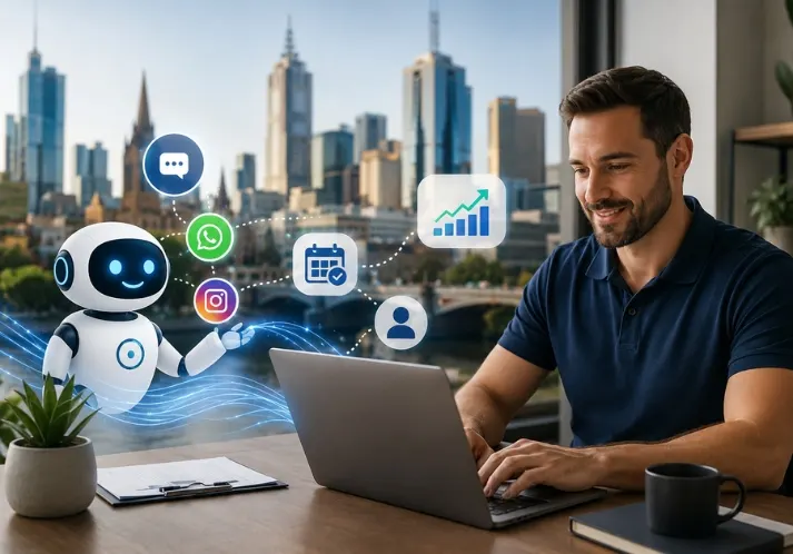 OptiSara AI Assistant helping a Melbourne business professional manage leads, automate customer interactions, and streamline appointment bookings through AI-powered automation.